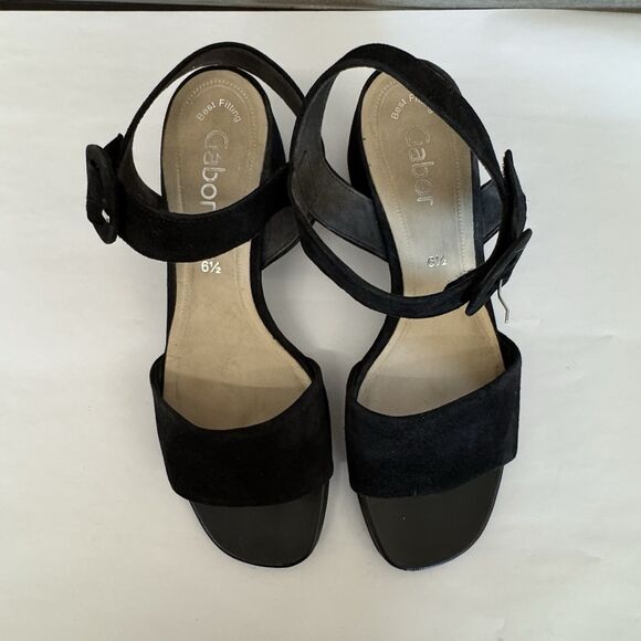 Gabor Black Nubuck Leather Low Heel Block Sandals Women UK 6.5 US 9 Wide Strap - Picture 7 of 15